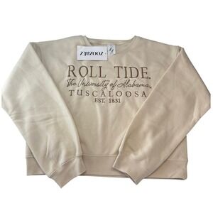 ZooZatz University Alabama Roll Tide Embroidered Sweatshirt Cream Womens L New